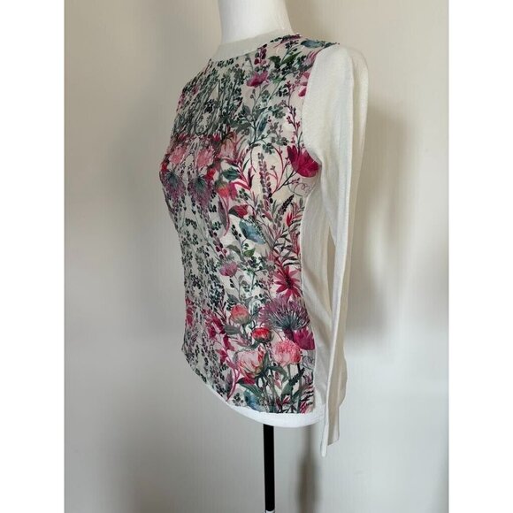 TED BAKER Rayshel Sweater Woven Front Floral Womens Size 0 Ivory Long Sleeve - Picture 5 of 9
